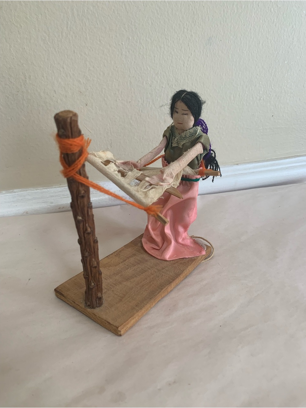 Vintage Purépecha Weaver Doll Folk Art Backstrap Loom Mexico Pull Figure Handmad